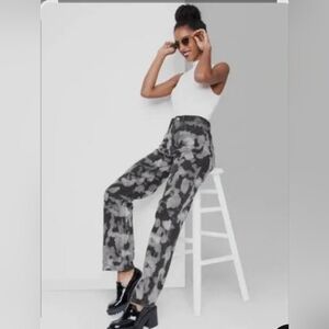wild fable High-Rise Grey Camouflage Wide-Leg Jeans